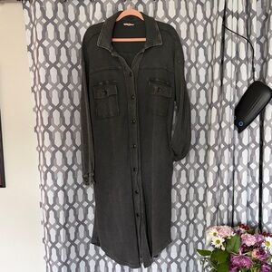 Long Black Button-Front Shirt Coat